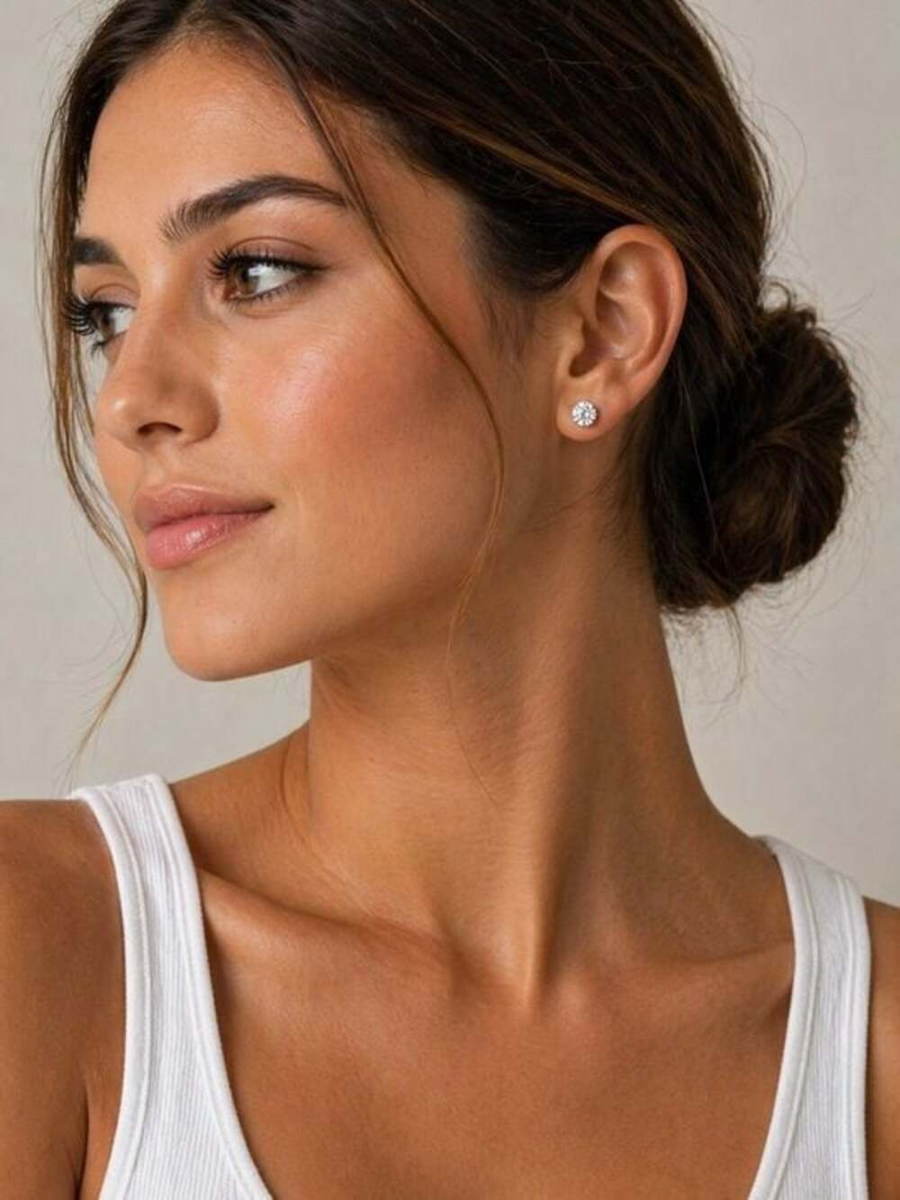 Silver Crystal Stud Earrings Sparkling Round